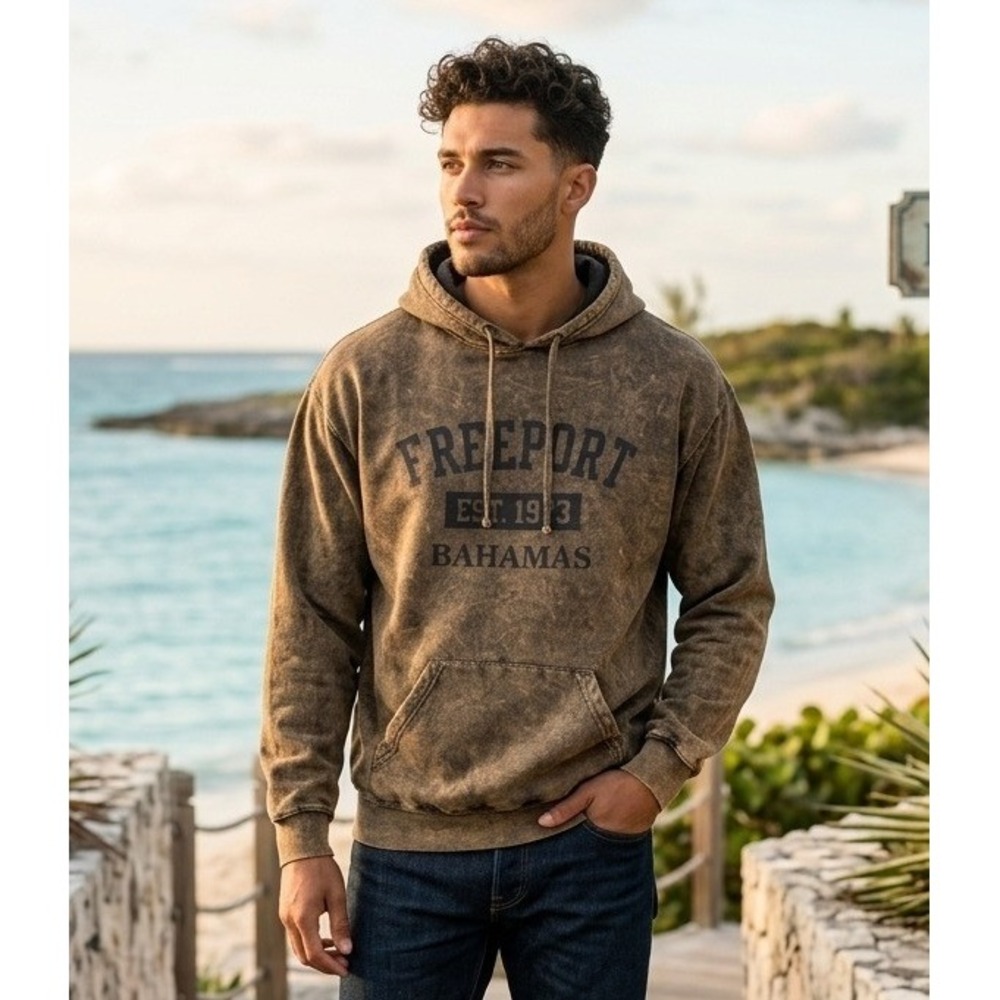 Colortone Hoodie Sweatshirt Men's M Freeport Bahamas Olive Green Pullover Cotton